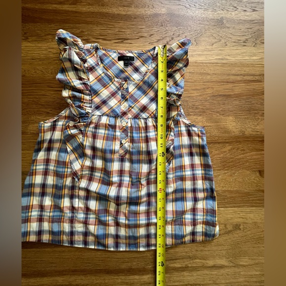 J. Crew Plaid Ruffle Tank Blouse Women’s Sz 6 Preppy Academia Fishercore Coastal - Picture 5 of 7